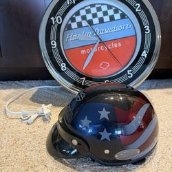 Harley Davidson Clock and Helmet