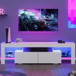 New Modern LED TV Stand for 70/65/55 Inch TV, Modern Entertainment Center with 1-2 Storage Drawers, High Gloss TV Cabinet, Television Stand for Living