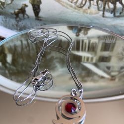 Silver 925 Italy Spiral Pomegranate Red Ruby Necklace