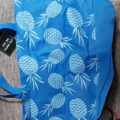 Greenbrier International Tote Blue All-Over Pineapple Print Foldable Plastic Bag