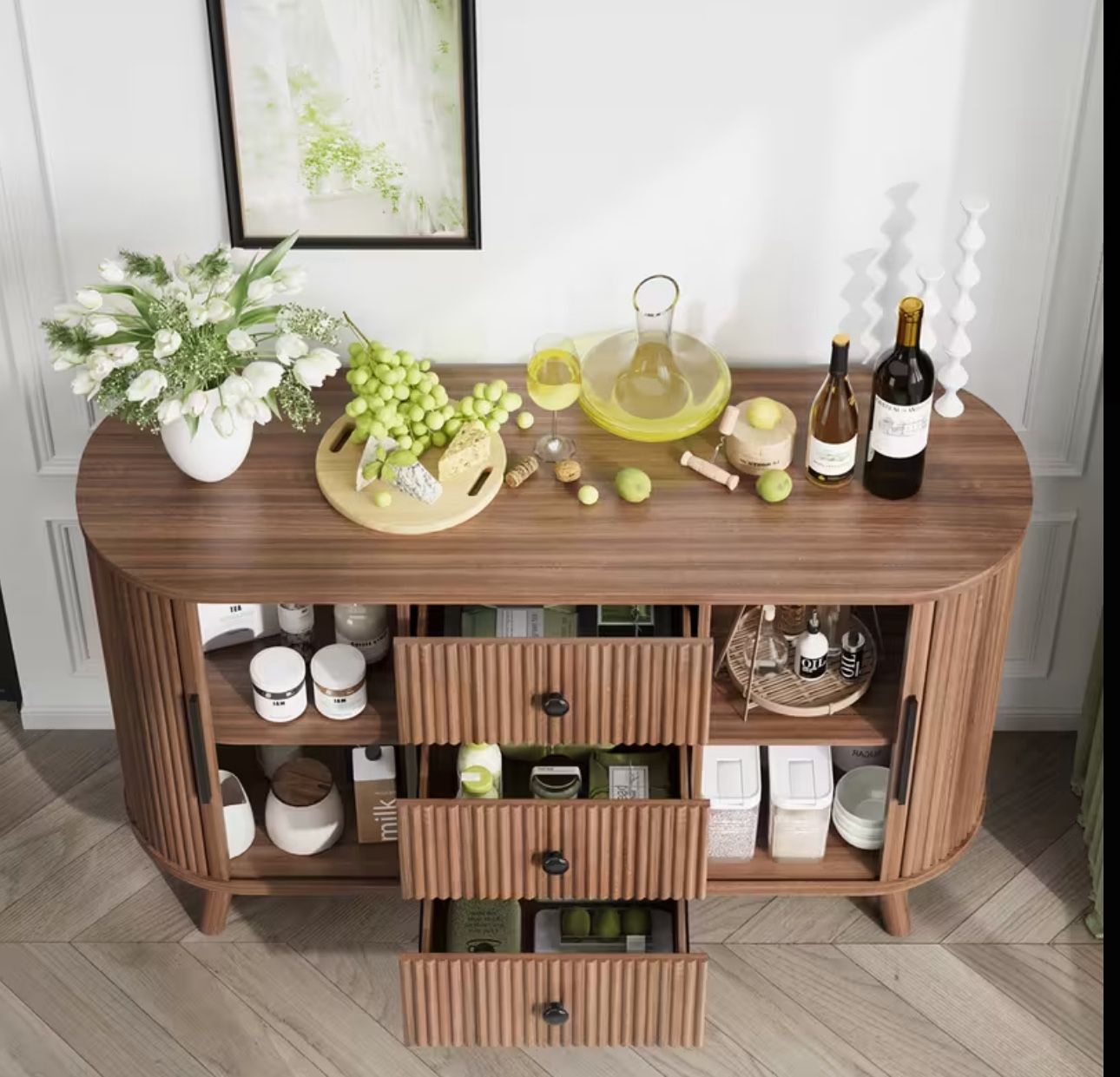 🎄 Christmas Edition: Elegant Walnut Sideboard with Fluted Design
