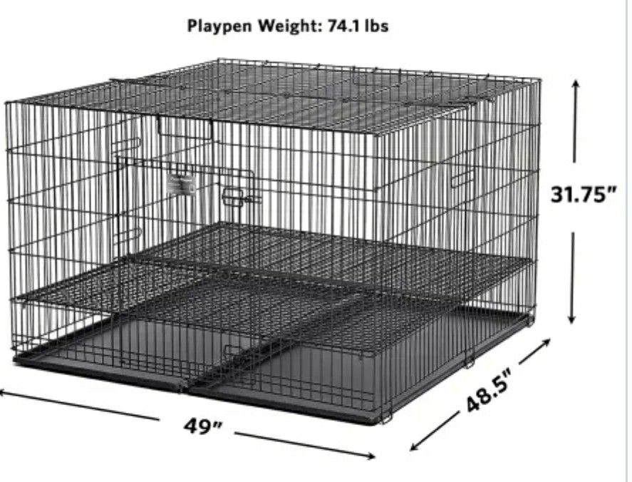 Euc- Midwest Homes for Puppy Playpen with 1/2" Floor Grid, 48" L X 47" W X 31.5" H