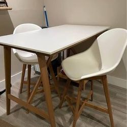 Wooden Dining Table & Bar Stools