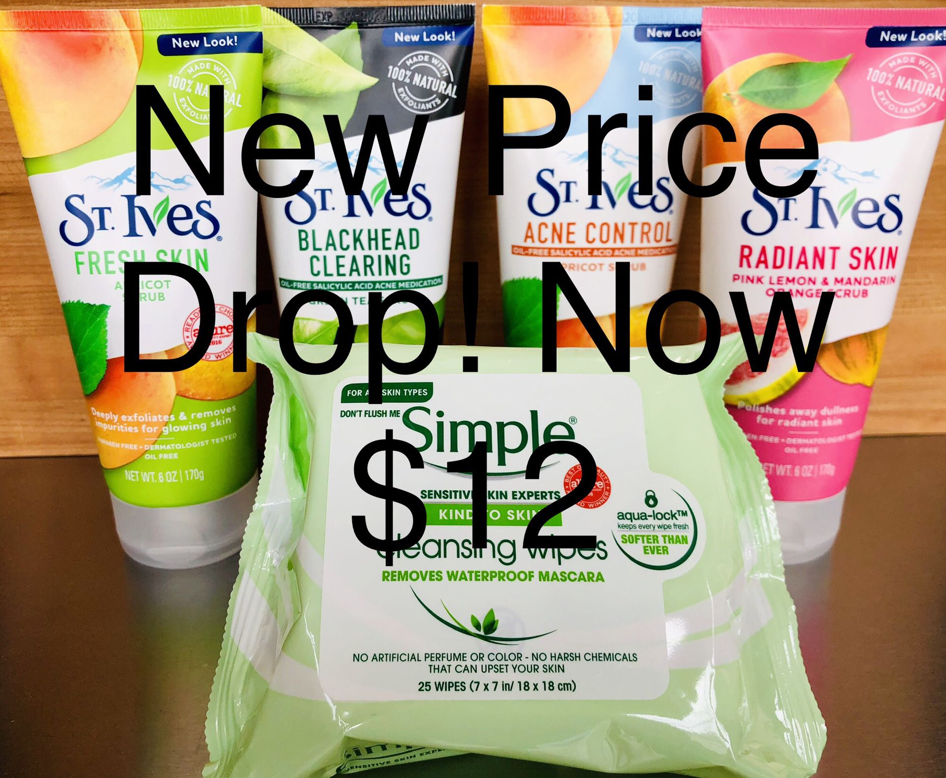 $12 St. Ives scrubs & one Simple cleansing wipes - Now $12 for all 5 items