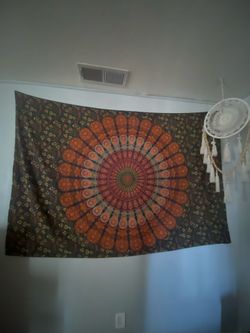 large green hippie tapestry