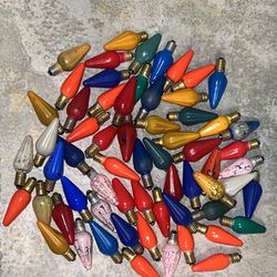 Vintage C6 Christmas Light Bulbs 63pc Tested Ribbed Multicolor GE Mazda Swirl