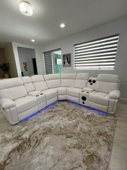 White Leather Recliner - LED // Financing Available 