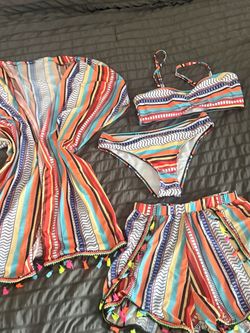 3-Piece Bikini Set with Cover-Up and Shorts