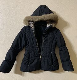 Girls Weathertamer Black puffer with hood jacket size 8