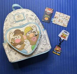 Loungefly Pixar Toy Story Mr. & Mrs. Potato Head Heart Lovers Mini Backpack, Cardholder & Purse Hang Tag – All NWTs  