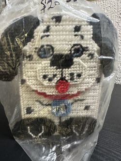 Dalmatian dog handmade needlepoint tissue holder