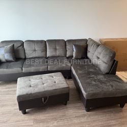 New Sectional + Storage Ottoman  — Left or Right Chaise — Delivery Available