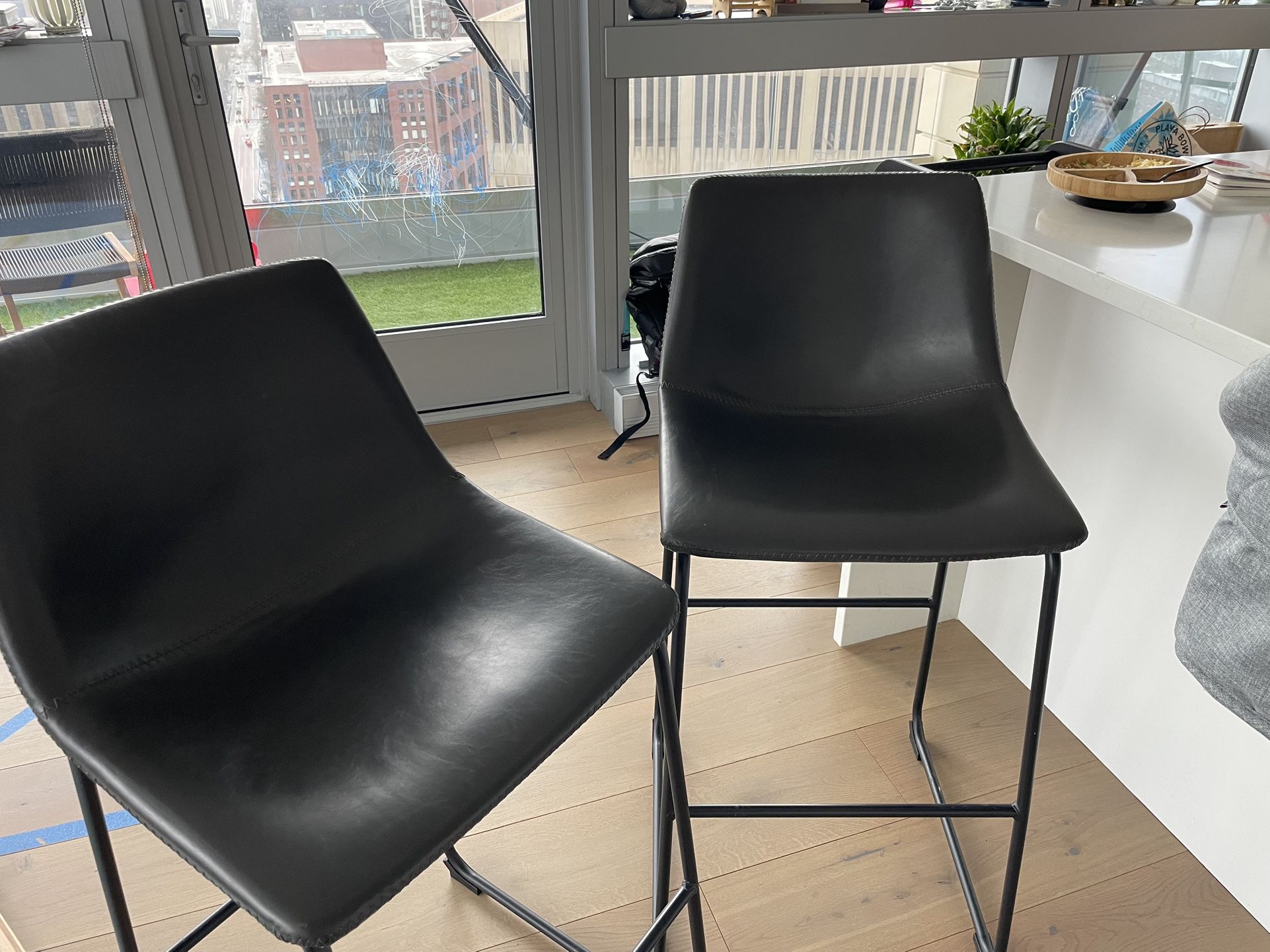 2 Bar-height Faux Leather Stools