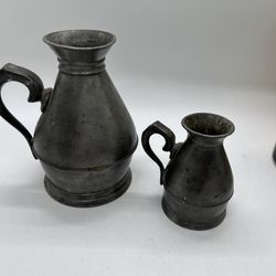 Pewter Haystack Measures 1800s Made In England. Set Of 2 5” & 3” Pewter Pitcher 15215