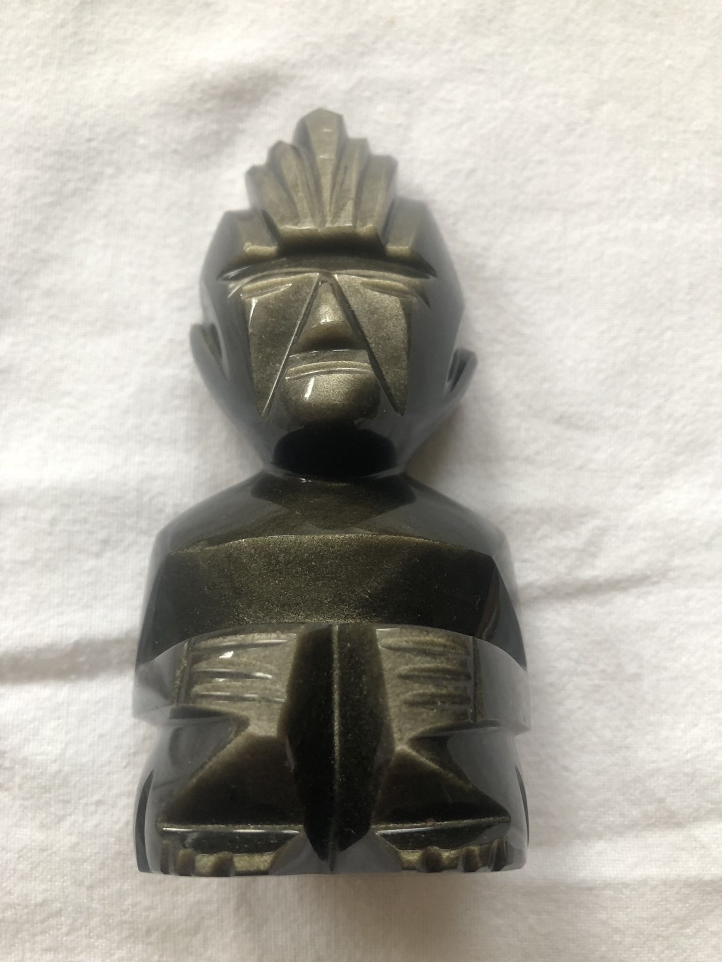 Mayan or Aztec God Carved Black Obsidian Stone