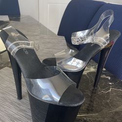Womens clear black high heel size 10 pleaser paid $90