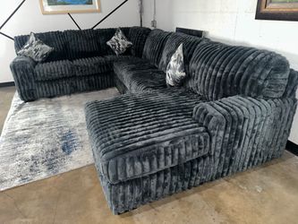 🖤 NEW Oversized Charcoal Corduroy Sectional (3-Piece) 🖤$0 Down, Flexible Payments Available