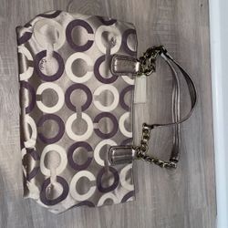 coach shoulder bag  beige and purple  with chain straps