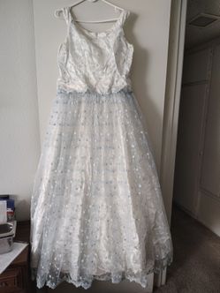 FREE White and Blue Floral Embroidered dress
