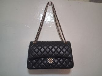 CHANEL Black Quilted Caviar Medium Classic Double Flap Hand Bag