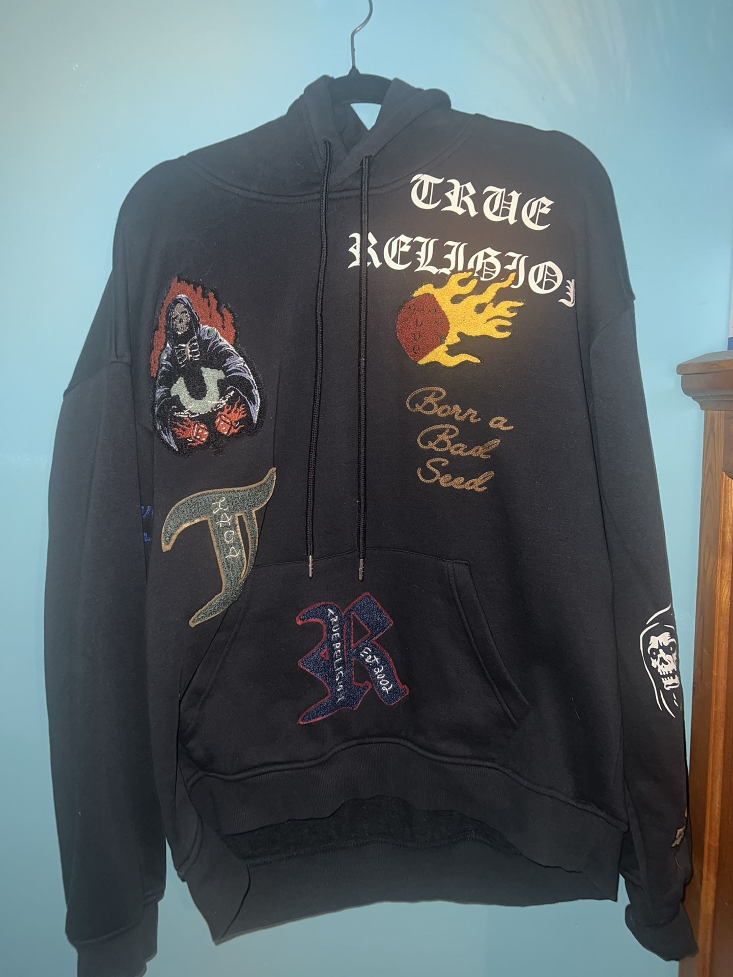 True Religion Logo Patch Embroidery Hoodie - Large Men’s