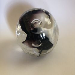 Joe St Clair Art Glass Paperweight White & Black 