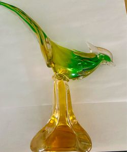 Rare Muruno Glass Pheasant sculpture, Green-to-gold hombre