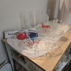 Antique Crystal Vases, Relish/Candy Dish,Bowl,Blown Glass Fush