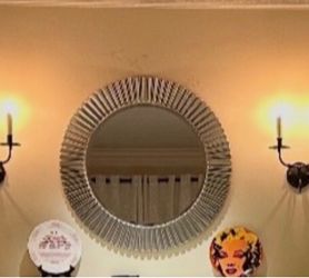 Round Sunburst Wall Mirror Silver Frame