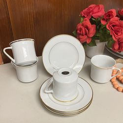 Johann Haviland Germany white porcelain with gold band tea set plates and Cups