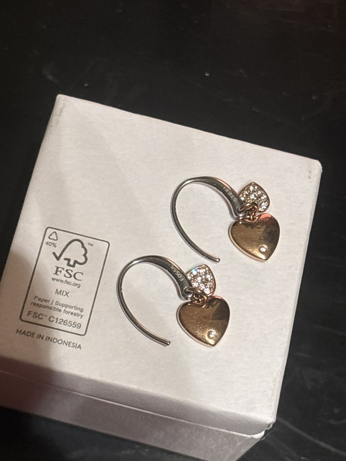Fossil steel heart earrings