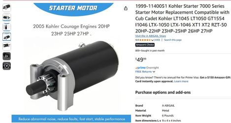 1(contact info removed)051 Kohler Starter 7000 Series Starter Motor