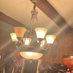 Bronze And Alabaster Chandelier 