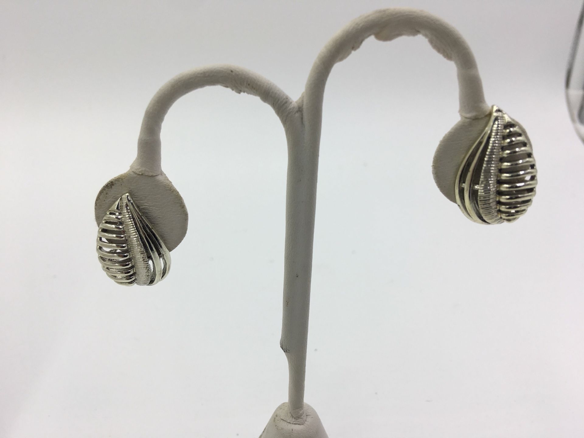 Vintage Silver toned shell clip on earrings signed CORO