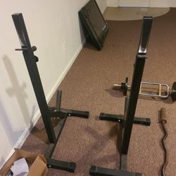 Adjustable Bench Press Stand Pairs With Weight Storage 