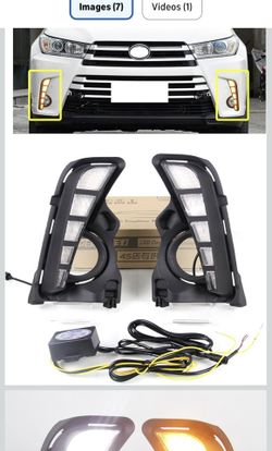 LED DRL Fog Lights with Amber Sequential Turn Signal Fit for 2017- 2019 Toyota Highlander Driving Lights Front Bumper HeadLights Accessories 2PCS