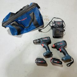 Bosch Drill hummer and Impact Drill set with batteries/charger