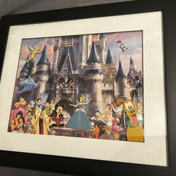 Cinderella Castle Disney Print Framed with Four Collectable Pins Set 13x15