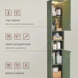 Tall Storage Cabinet with Lights, Slim Freestanding Cabinet with Adjustable Shelves, for Small Spaces, Bathroom, Living Room, Modern, 11.8