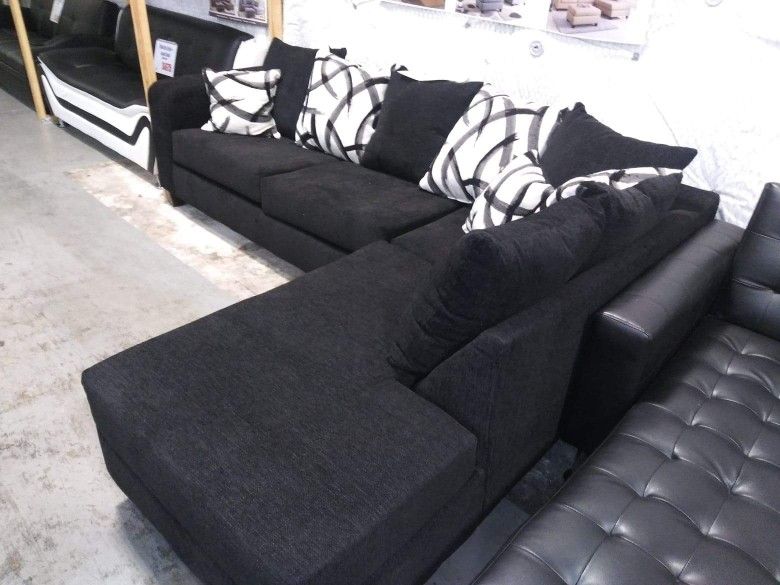 New Black Pillow Back Sectional Sofa 🚛 Same Day Delivery 💥Can Finance W/ $50 Down EZ Rent 2 Own Plan 💥