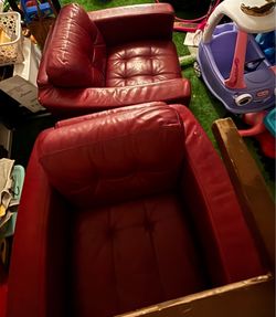 Pair of Red Genuine Leather Accent Chairs