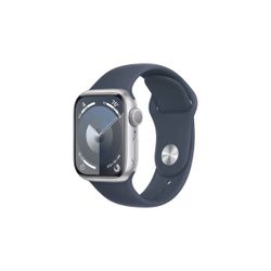 Apple Watch Series 9 GPS (2024) 45mm Silver Aluminum Case with Storm Blue Sport Band - M/L