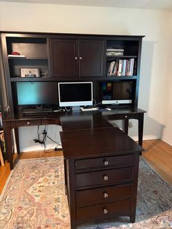 Solid Wood T-Shaped Desk with Hutch