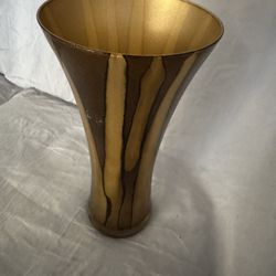 Vintage Art Glass Vase Amber Gold Drip Pattern Fluted Mid Century Modern Style Hand Blown