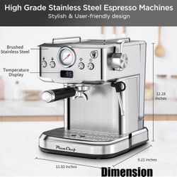 🥨PlumChef Espresso Machine 20 Bar Professional Compact Household Coffee Espresso Maker with Milk Frother Steam Wand Pressure Gauge 60oz Water Tank 