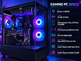 Gaming PC | Ryzen 5 5600X | RX 6600 8GB | 32GB RAM | 1TB NVMe | RGB