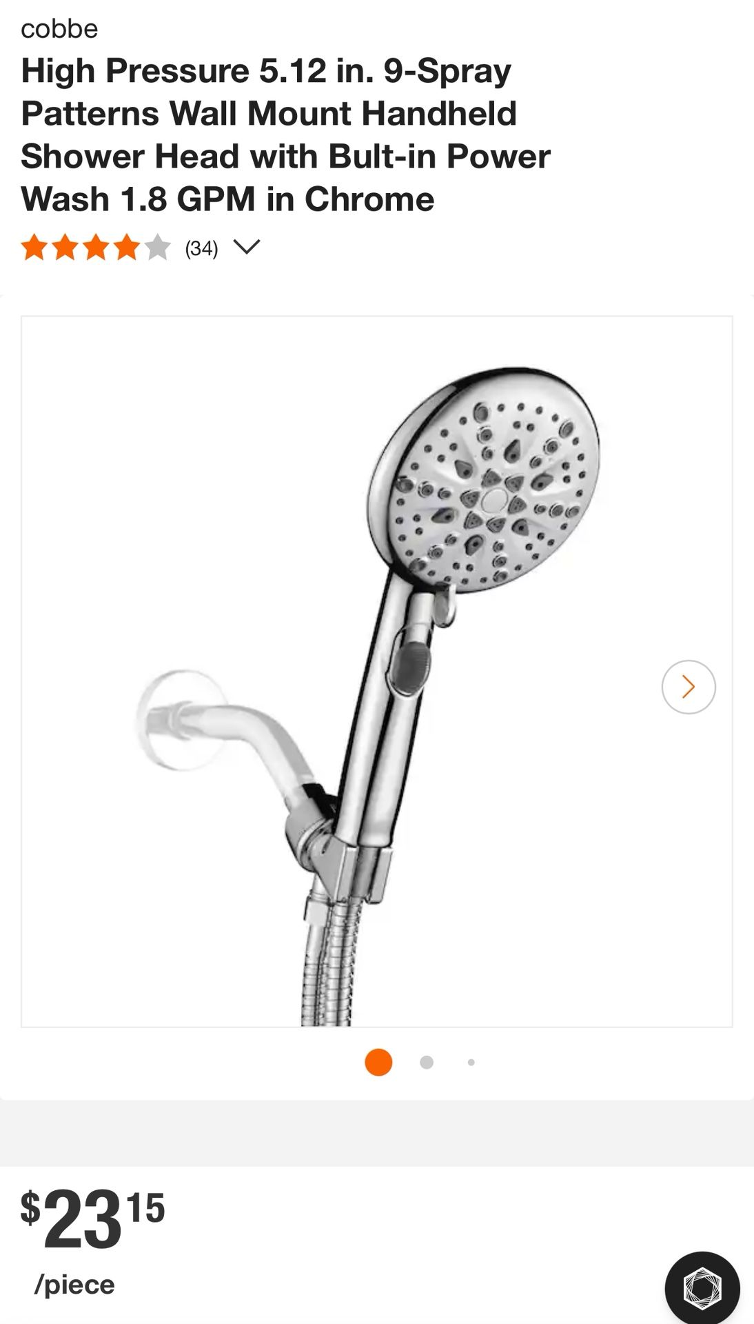 High Pressure 5.12 in. 9-Spray Patterns Wall Mount Handheld Shower Head with Bult-in Power Wash 1.8 GPM in Chrome