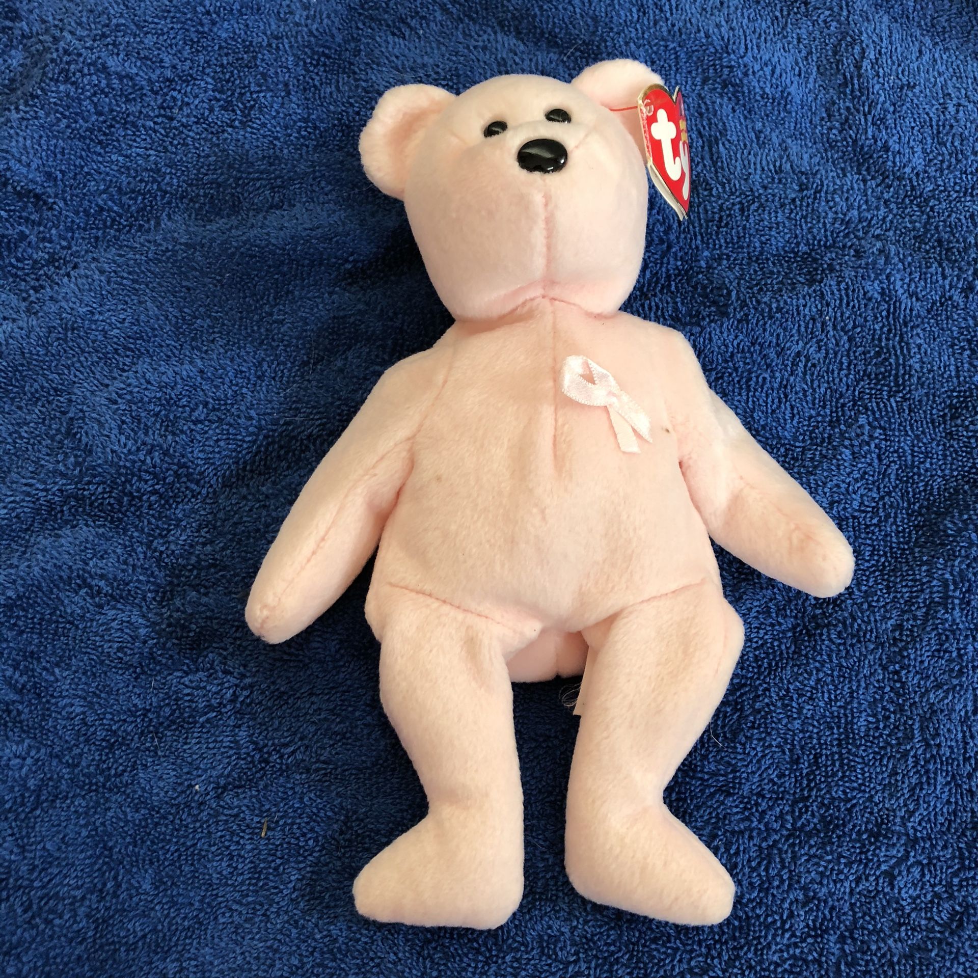 Pink ribbon beanie baby with tag