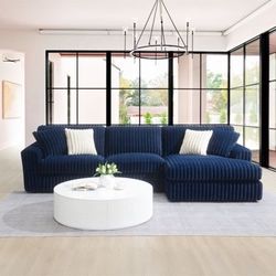 TRENDING BLUE CORDUROY SECTIONAL COUCH CHAISE SOFA
