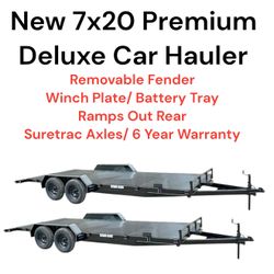 New 7x20 Steel Floor Car Hauler Premium Deluxe Trailer